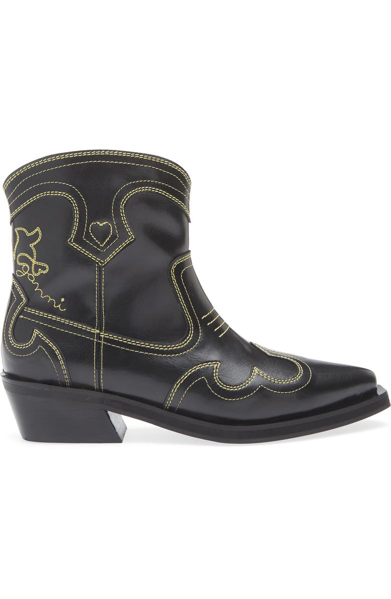 Ganni Embroidered Western Bootie, Alternate, color, Blazing Yellow