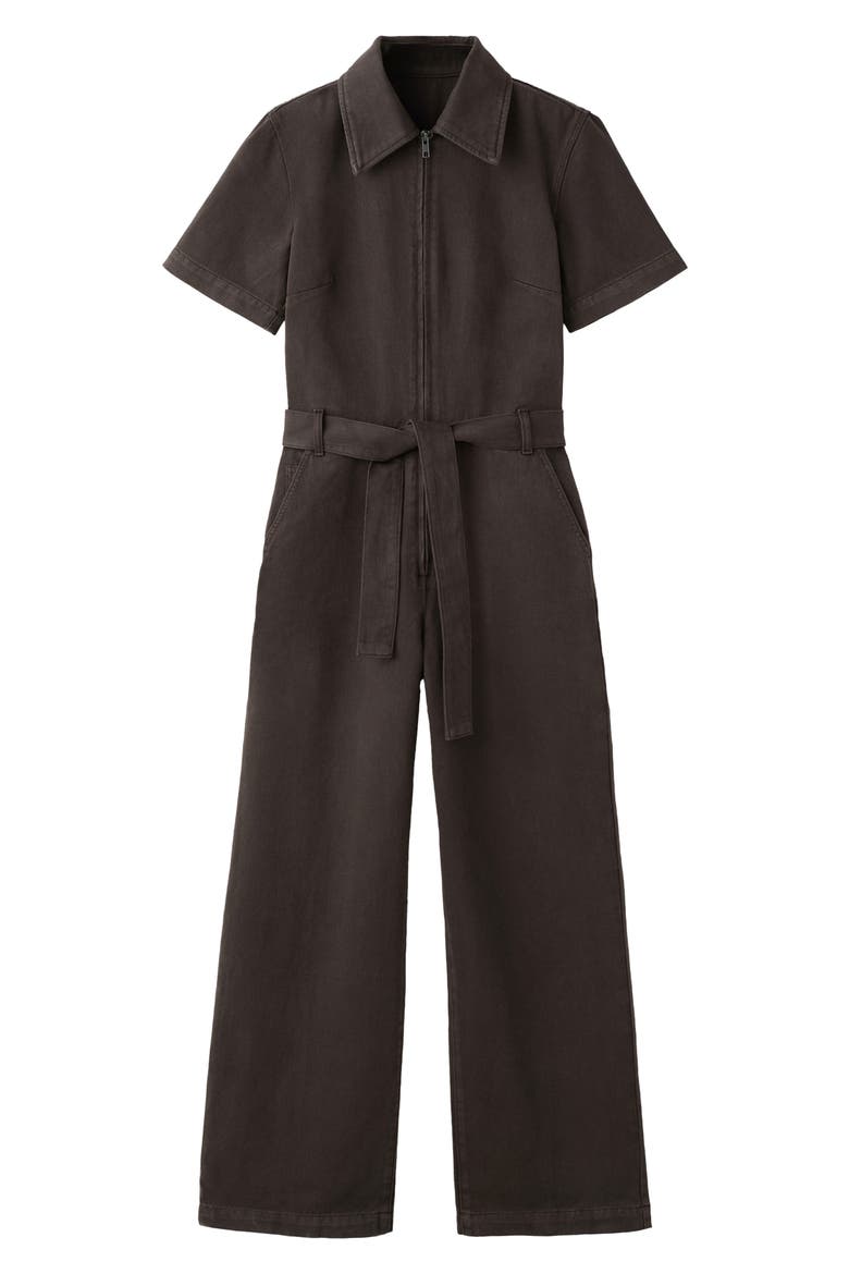Belted Denim Jumpsuit, Main, color, CHOCOLATE