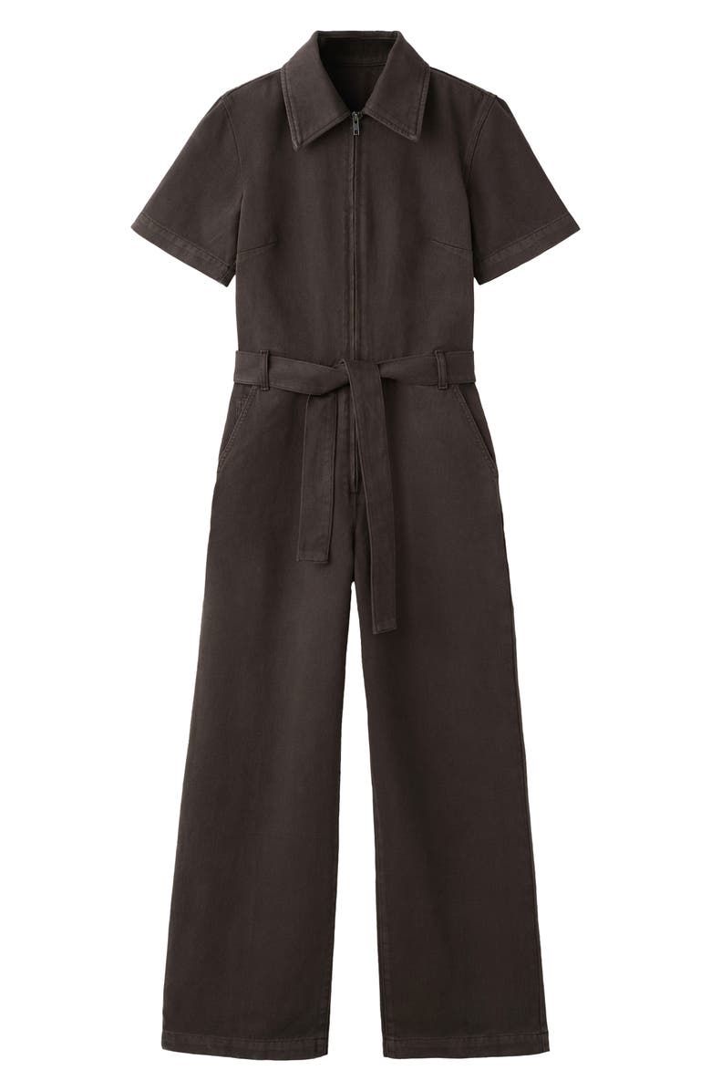 MANGO Belted Denim Jumpsuit, Main, color, 