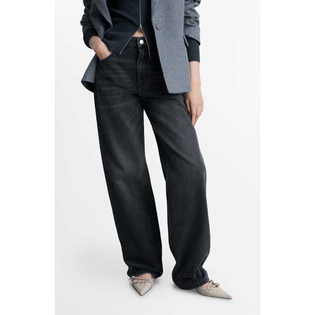Mango High Waist Straight Leg Jeans In Black Denim