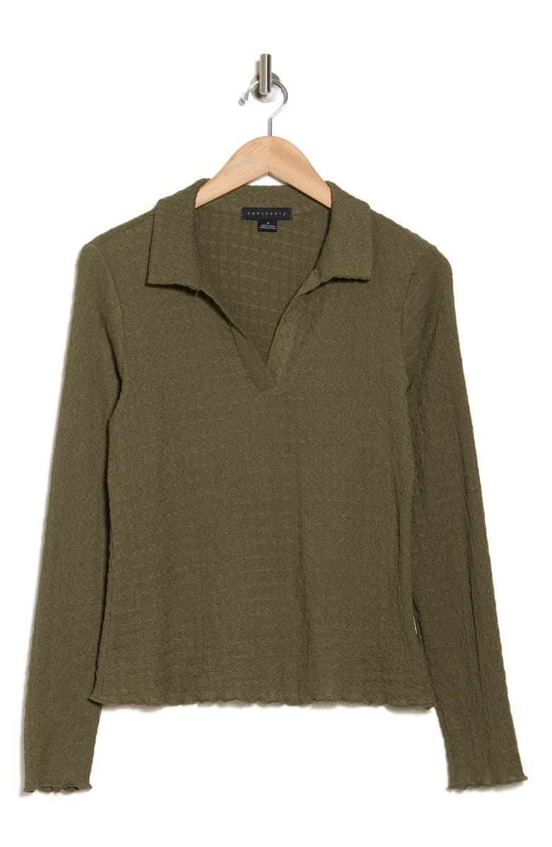 Sanctuary Textured Long Sleeve Polo, Alternate, color, Willow