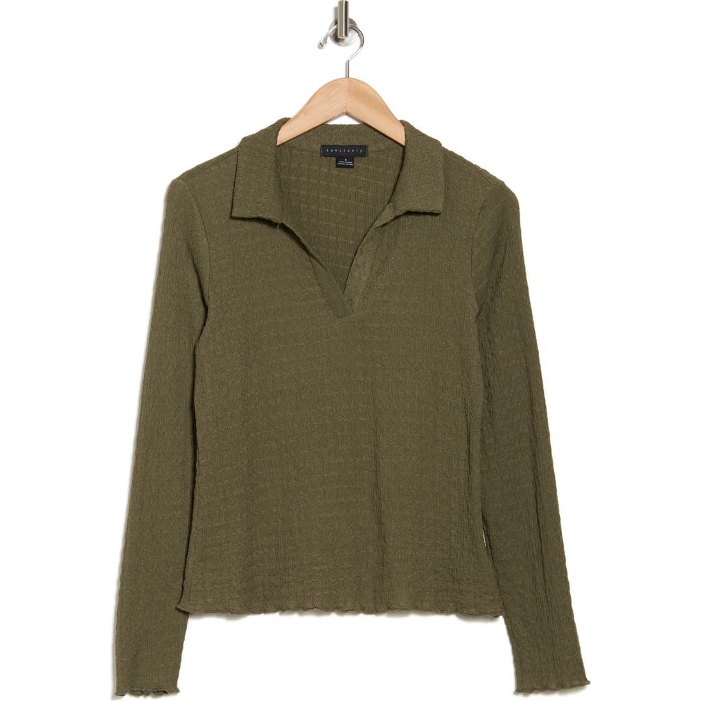 Sanctuary Textured Long Sleeve Polo In Willow
