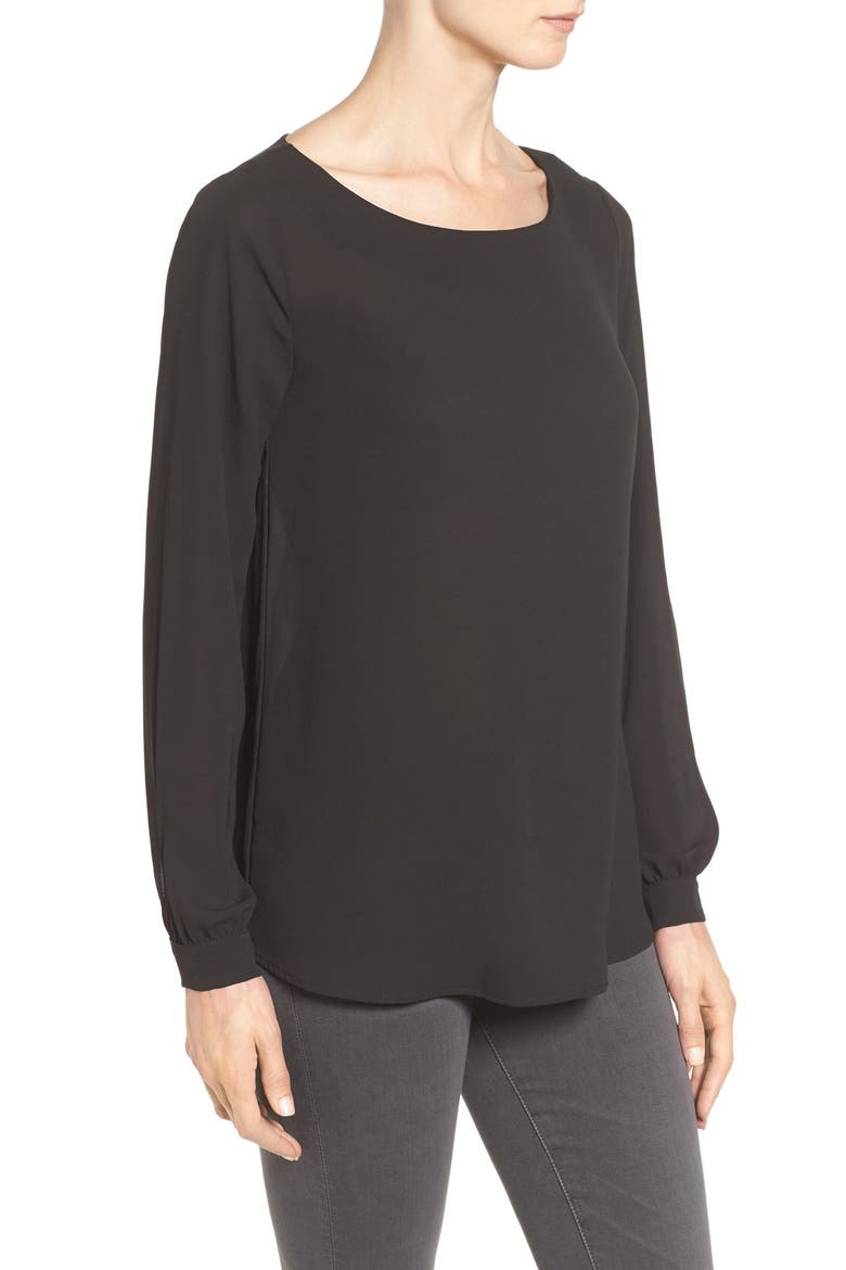 Bateau Neck Long Sleeve Blouse, Alternate, color, BLACK