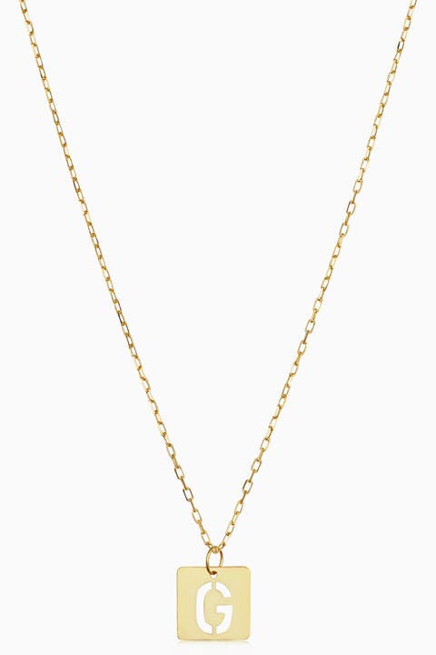 14K Gold Initial Tile Petite Necklace