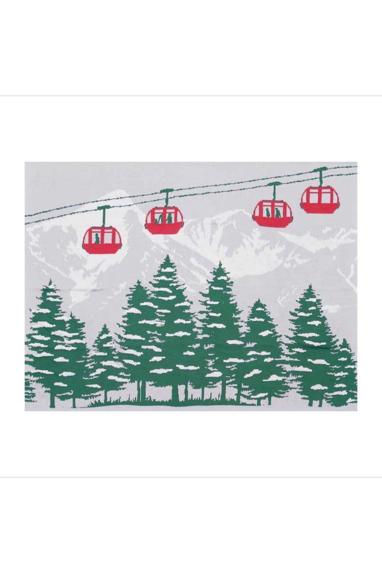 Ski Lift and Pines Indoor Outdoor Knit Throw Blanket, Alternate, color, Gray