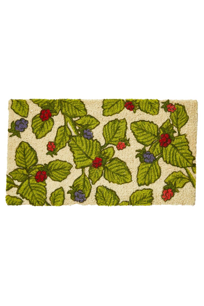 Wild Berries Coir Door Mat Everyday Multi-Color Rug, Main, color, Green