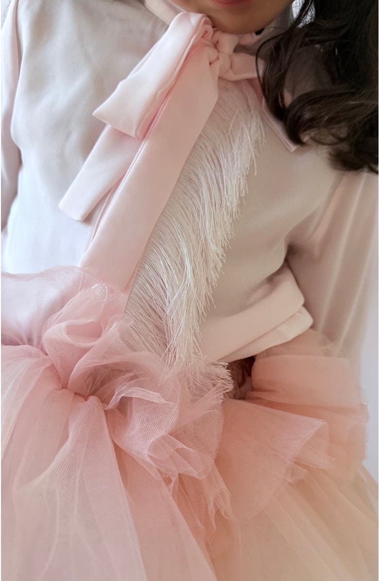 Petite Maison Kids Crepe Fringe Blouse, Alternate, color, Pink