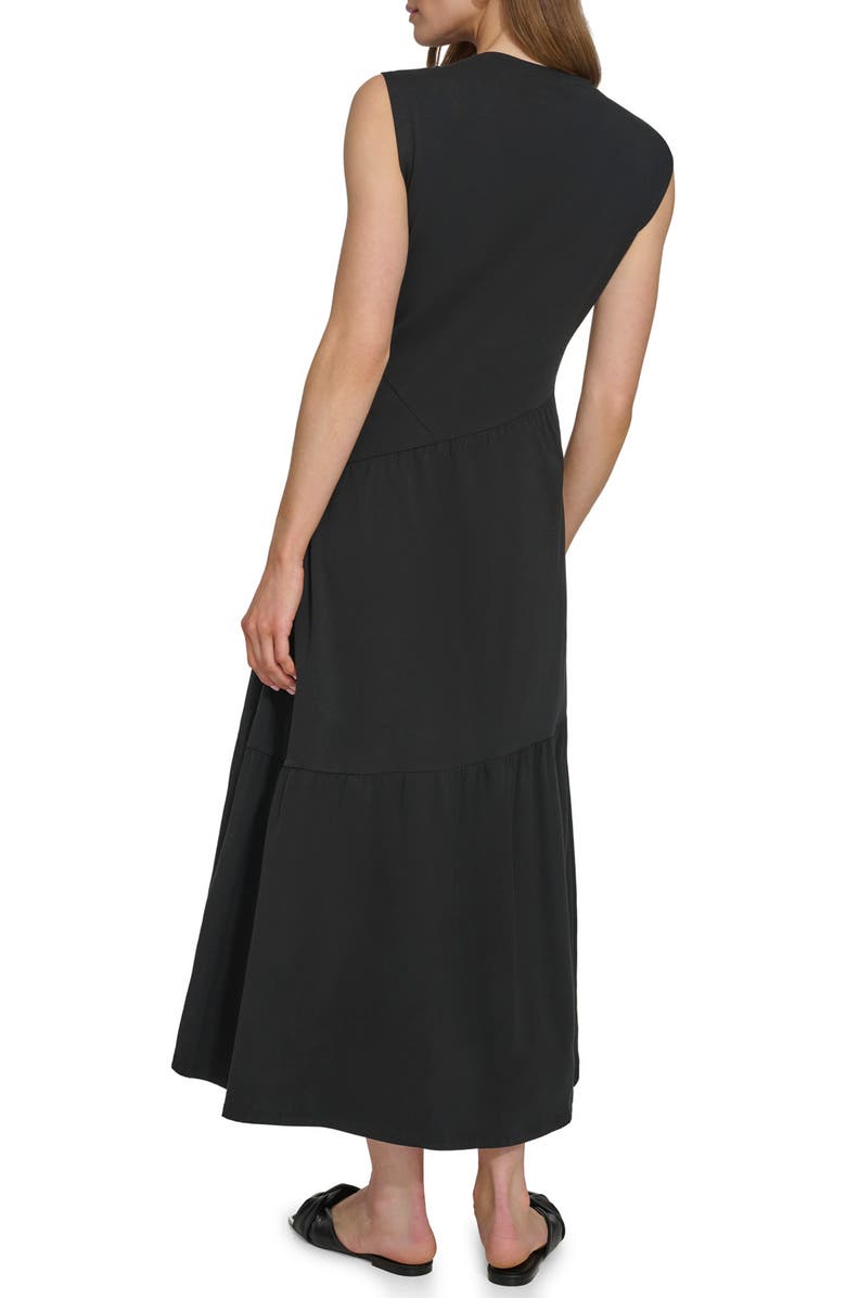 DKNY Gathered Sleeveless Tiered Maxi Dress, Alternate, color, Black