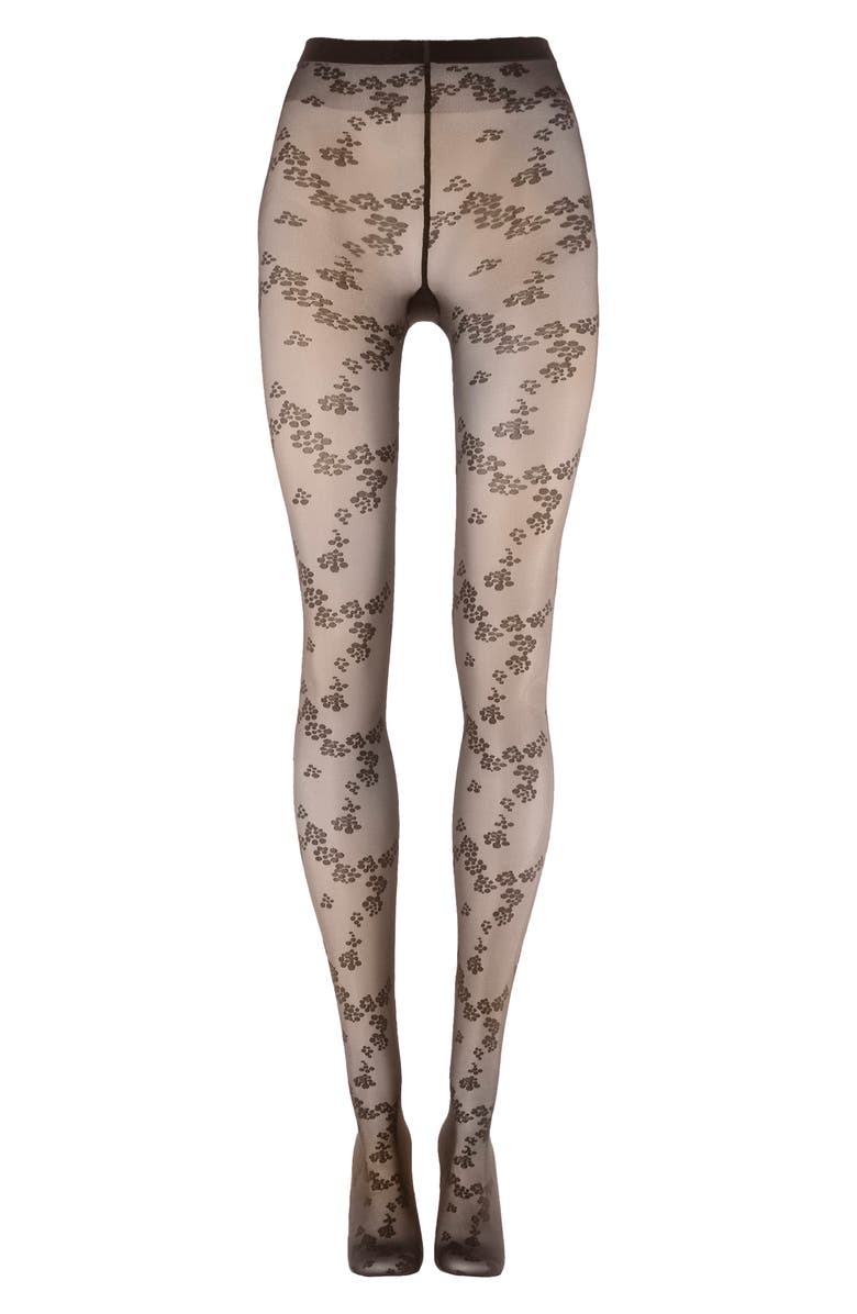 Wolford Floret Tights, Main, color, Dark Wood