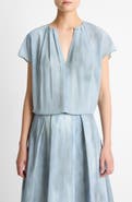 Vince Pleated Gathered Cap Sleeve Silk Top