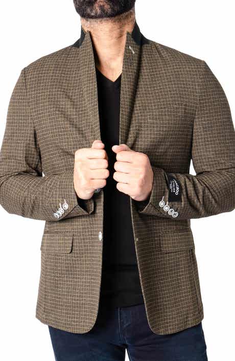 Maceoo Descartes Unconstructed Check Vortex Brown Blazer