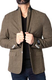 Maceoo Descartes Unconstructed Check Vortex Brown Blazer