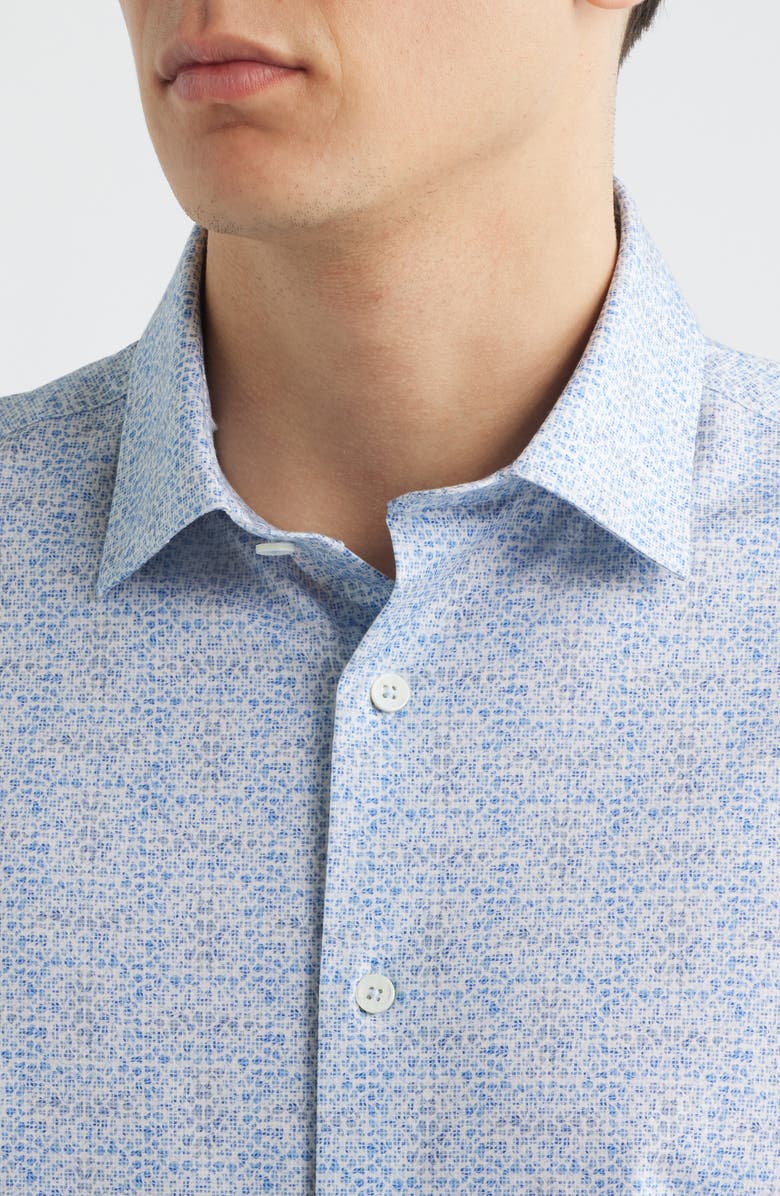 Bugatchi Miles OoohCotton<sup>®</sup> Geo Print Short Sleeve Button-Up Shirt, Alternate, color, Air Blue