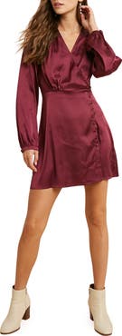 WISHLIST Satin Long Sleeve Mini Dress