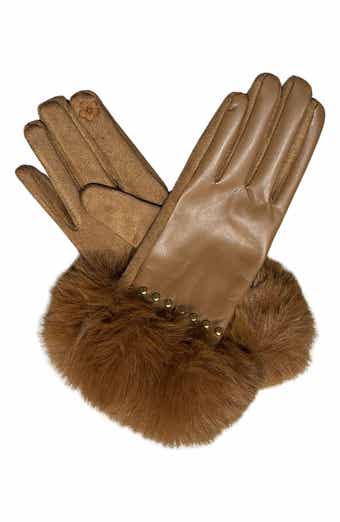 Studded Faux Fur Cuff Tech Gloves