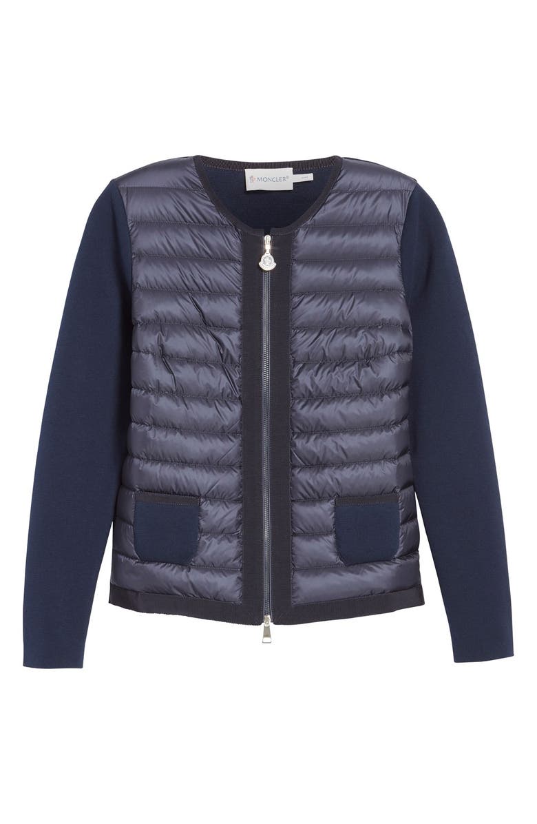 Moncler 'Maglia' Quilted Down Front Tricot Cardigan, Alternate, color, 