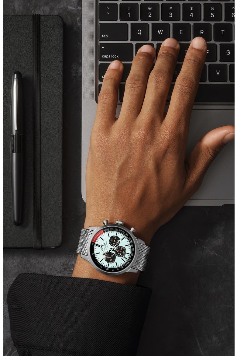Simon Mesh Strap Chronograph Watch, 22mm, Alternate, color, SILVER TONE/BLACK AND BLUE