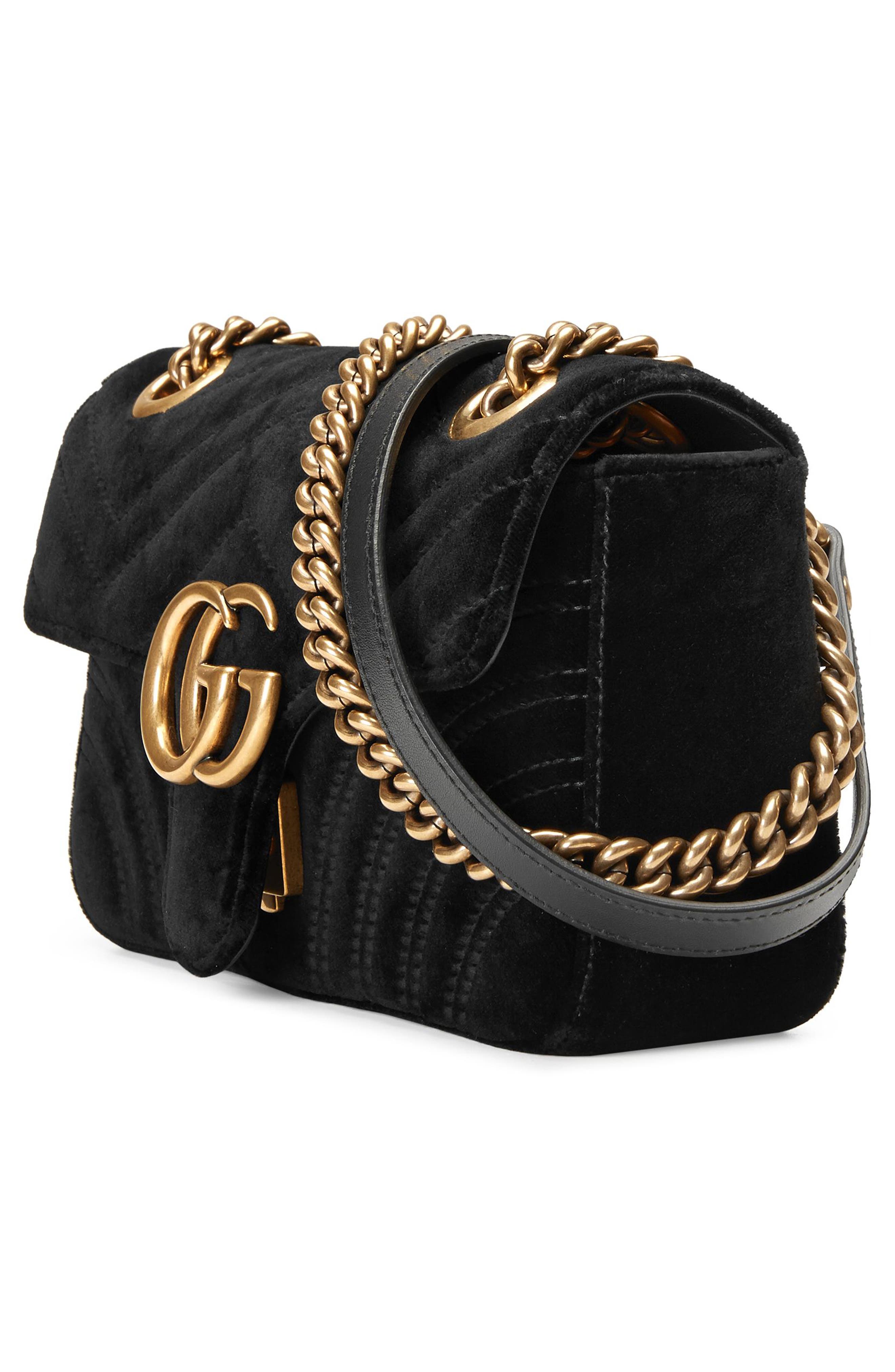 Small GG Marmont 2.0 Matelassé Velvet Shoulder Bag, Alternate, color, NERO