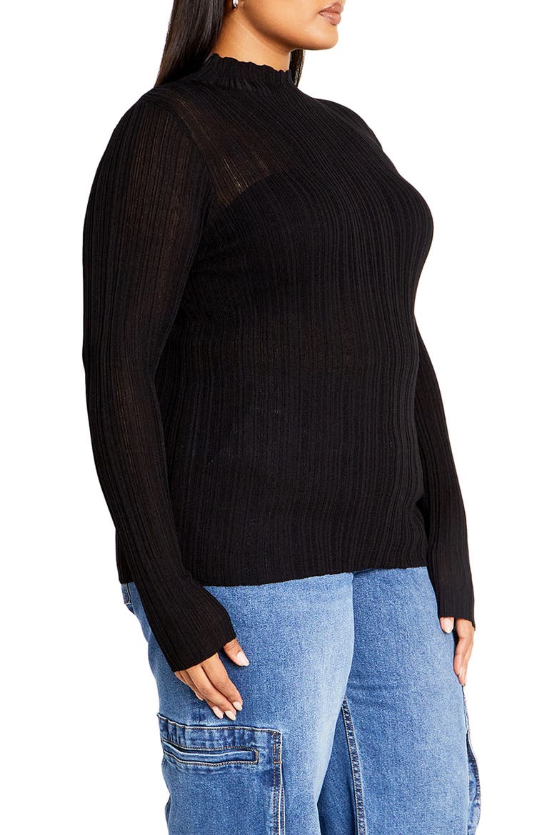 Crinkle Mock Neck Sweater, Alternate, color, BLACK