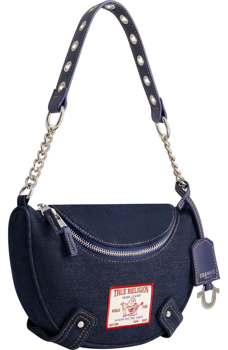 True Religion Grommet Strap Denim Shoulder Bag, Alternate, color, Denim