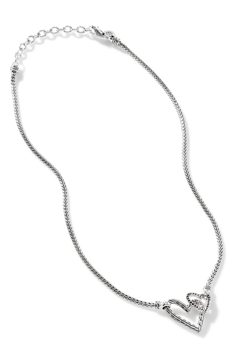 John Hardy Manah Interlocking Pavé Diamond Heart Necklace, Alternate, color, Silver