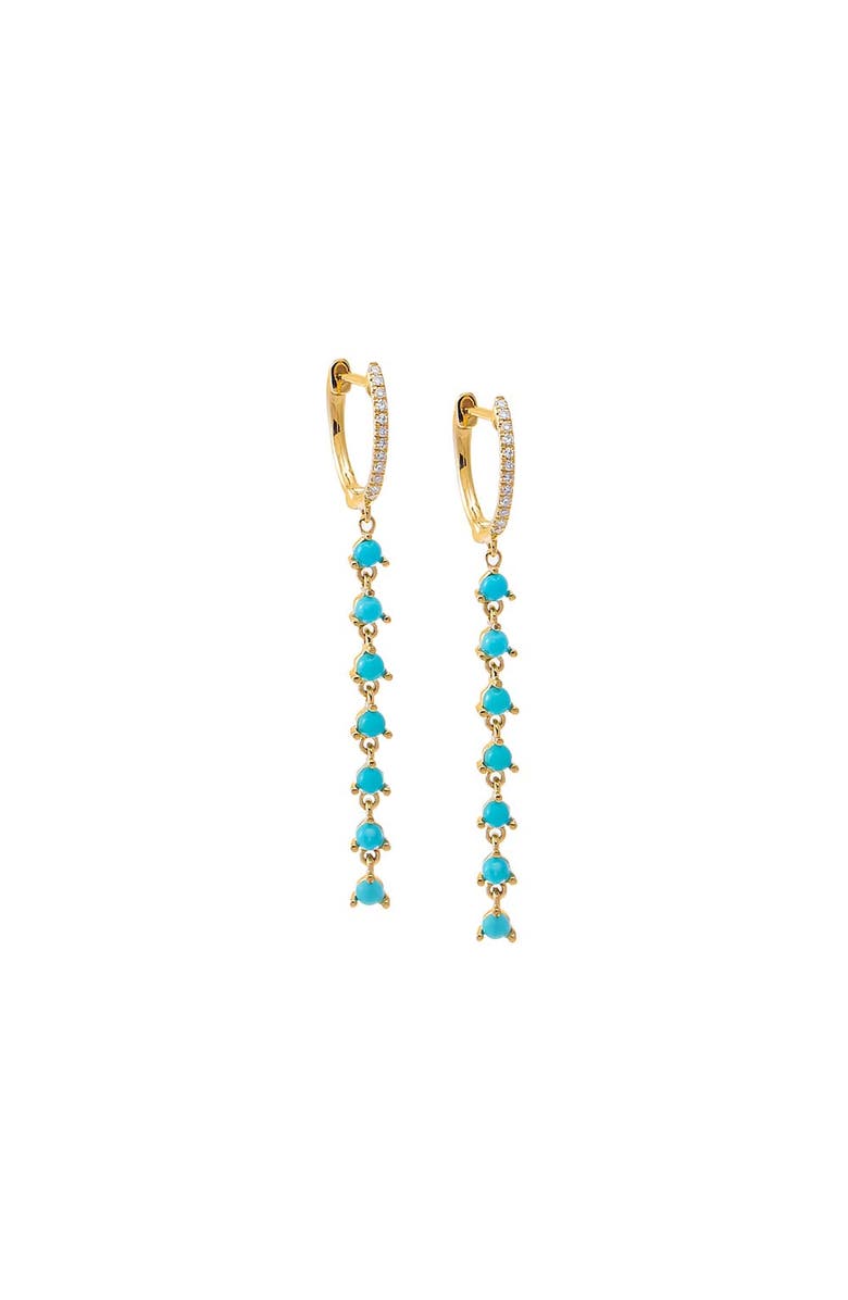BY ADINA EDEN Diamond Pave X Turquoise Dangling Tennis Huggie Earring 14K, Main, color, 