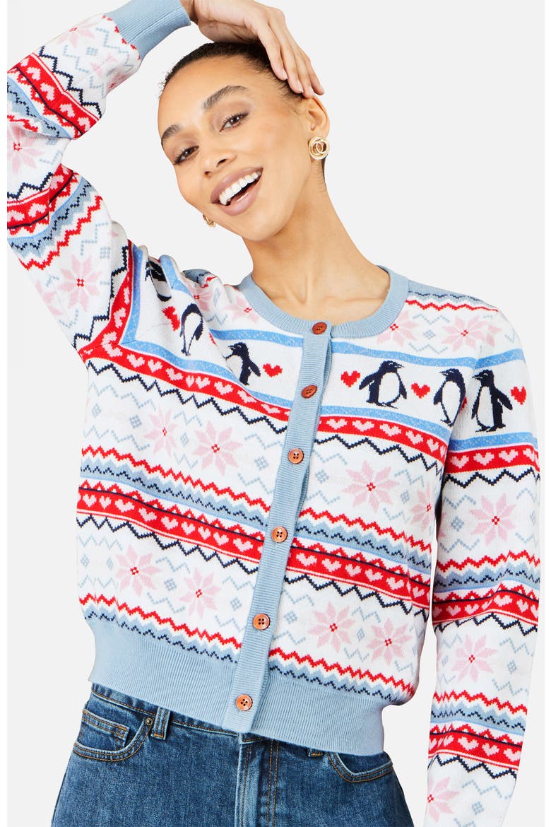 Penquin Fairisle Cardigan, Alternate, color, Red