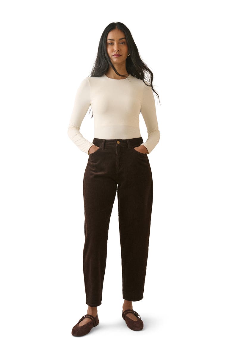 Seamed Corduroy Barrel Leg Pants, Alternate, color, BROWN