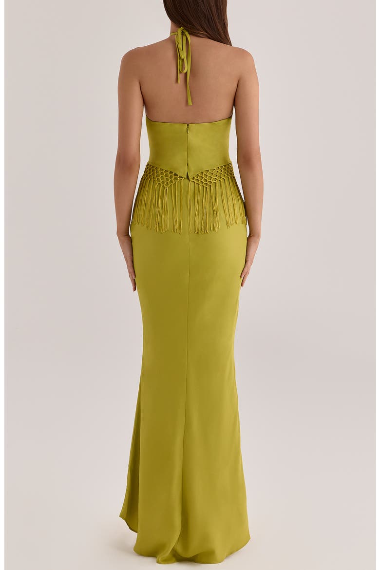 Sareena Bead Embellished Fringe Halter Dress, Alternate, color, PEAR