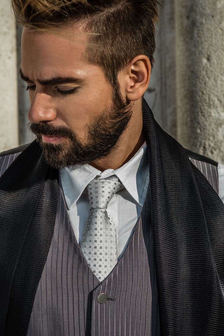 Barbera - Extra Long Silk Jacquard Tie for Men, Alternate, color, Silver