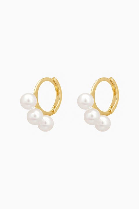 Sterling Silver 18k Gold Plated Triple Pearl Earrings Holiday Gift Idea