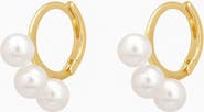 Bearfruit Jewelry Sterling Silver 18k Gold Plated Triple Pearl Earrings Minimal Accent