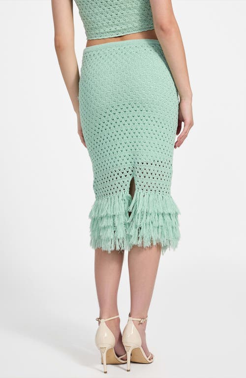 Guess Luca Fringe Hem Open Stitch Midi Skirt In Green