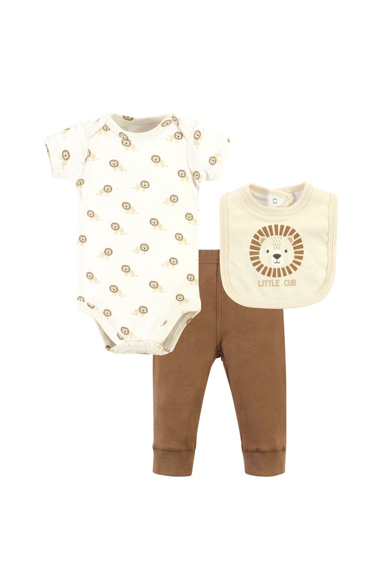 Cotton Bodysuit, Pant and Bib Set, Main, color, Brave Lion