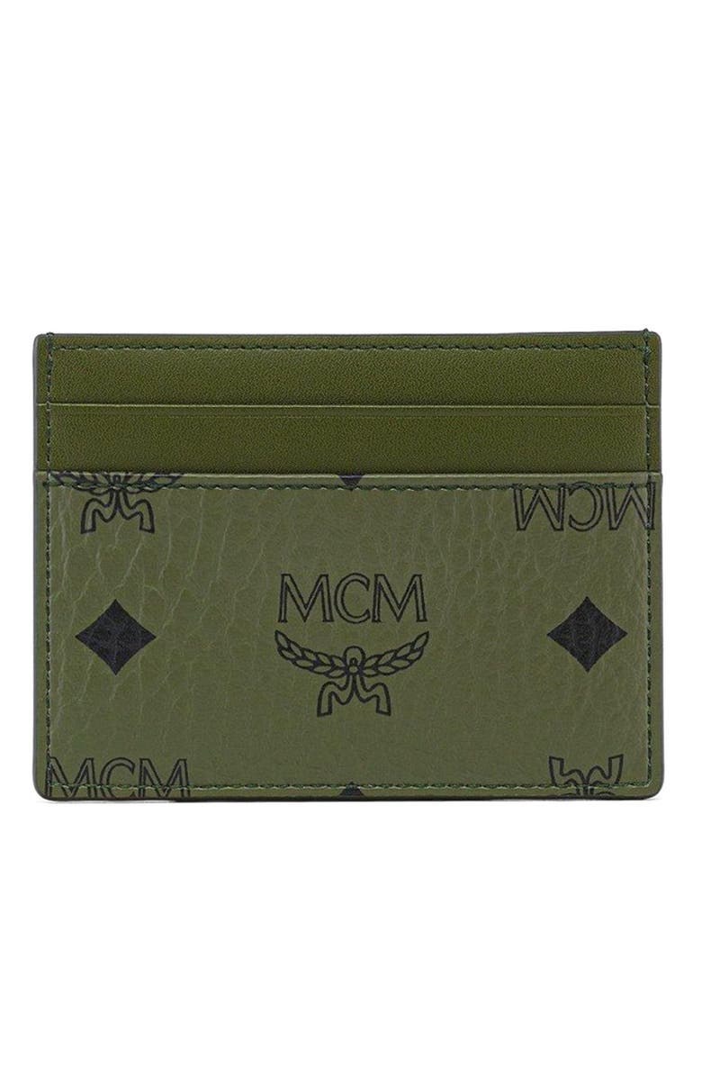 MCM Aren Card Case in Visetos, Main, color, Green