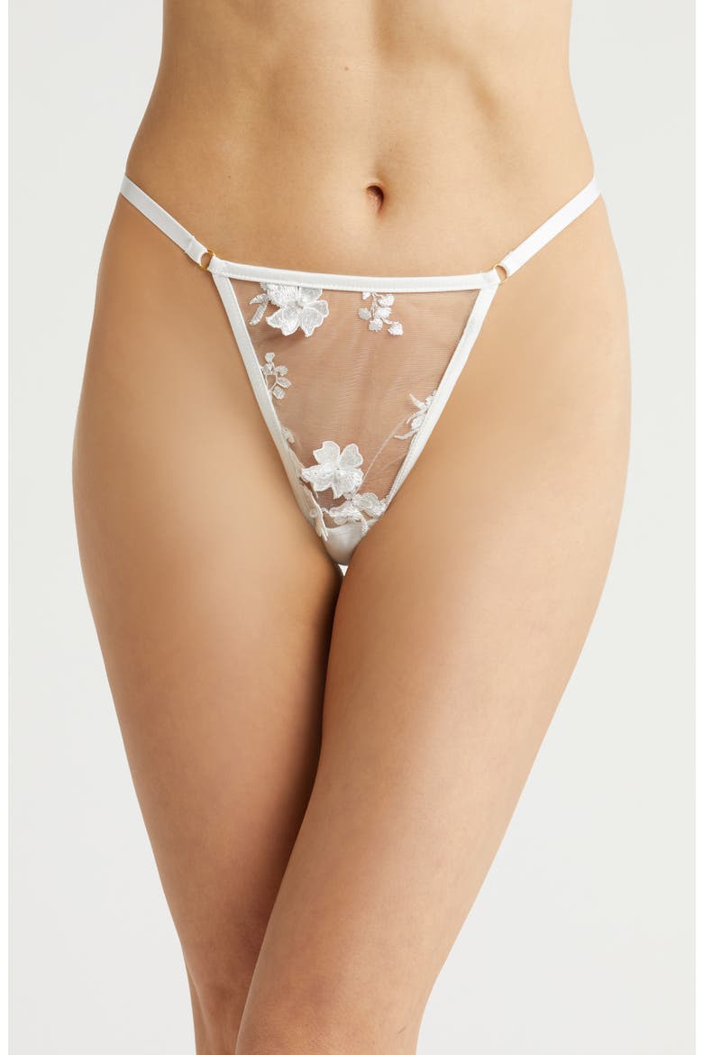 Floral Embroidered G-String, Main, color, WHITE