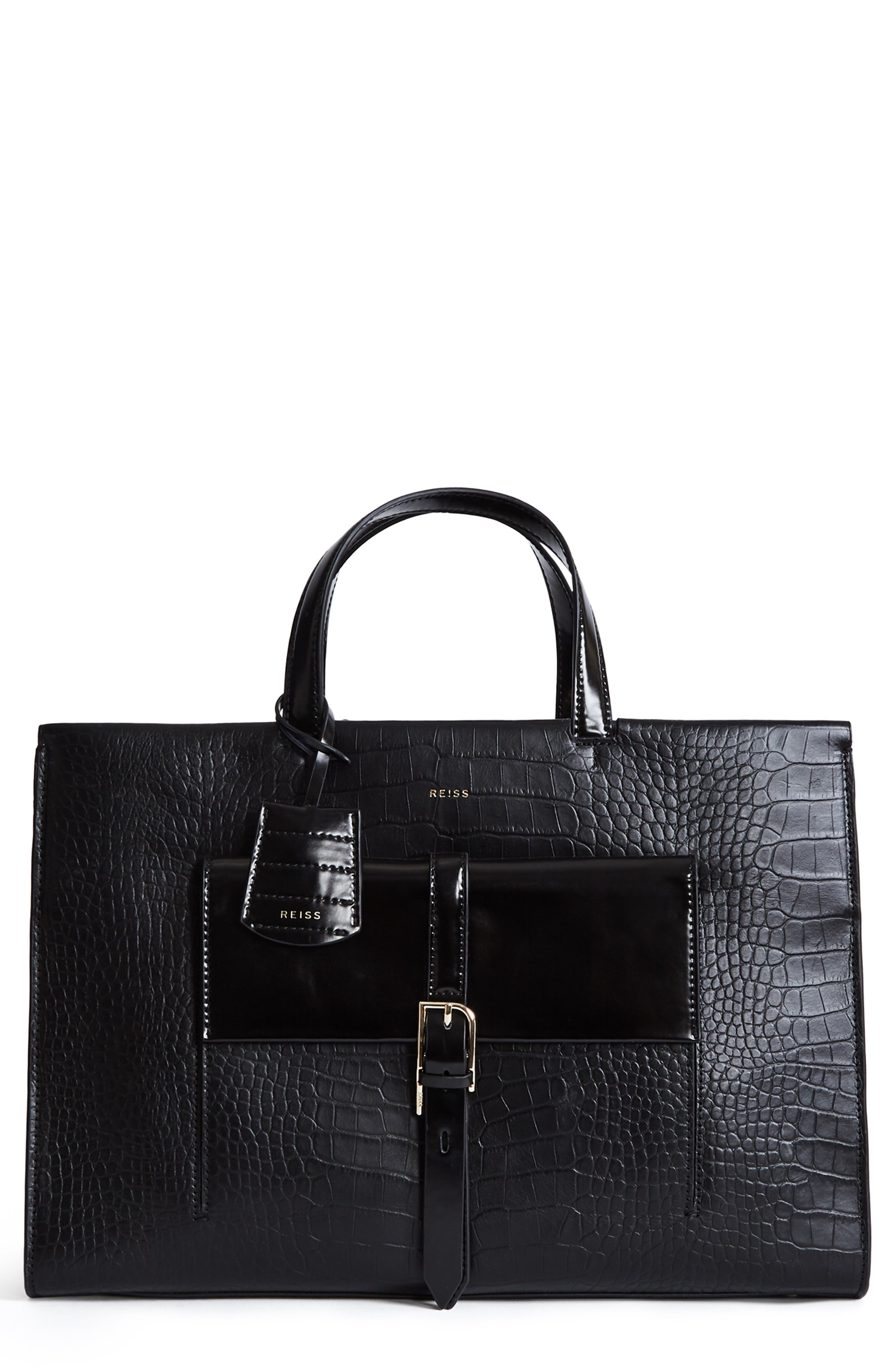 Reiss Large Picton Croc Embossed Leather Satchel, Main, color, 
