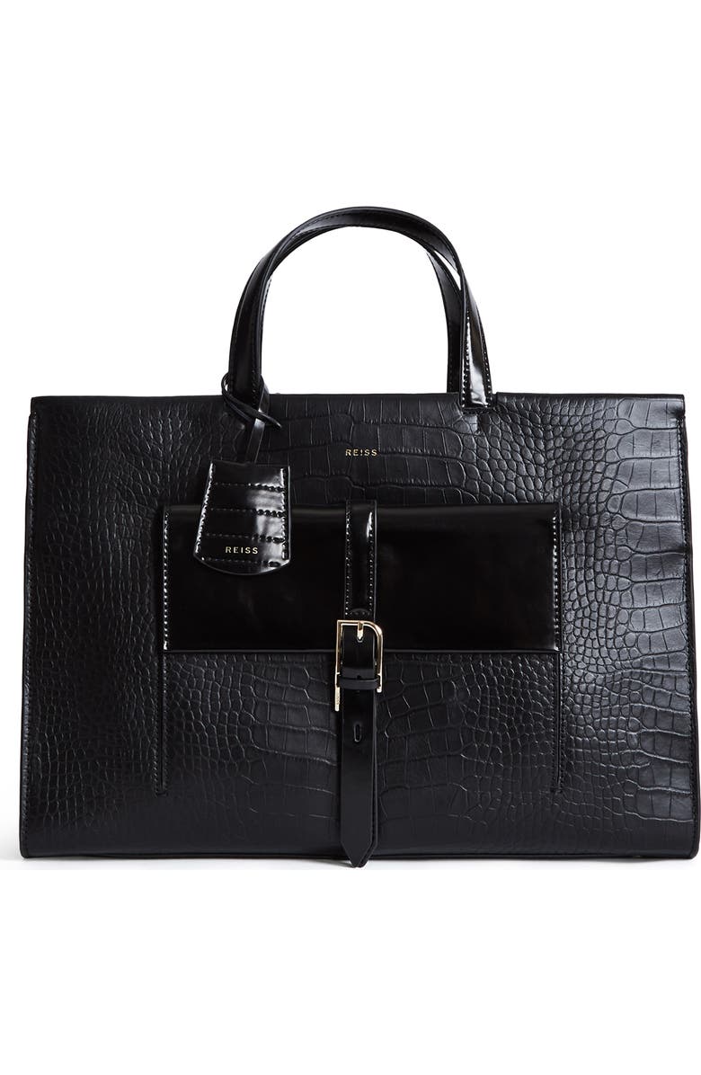 Reiss Large Picton Croc Embossed Leather Satchel, Main, color,