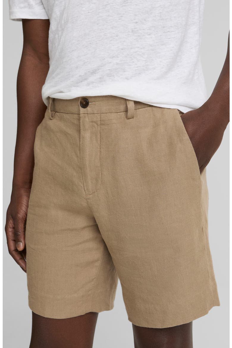 Flat Front Slub Hemp Chino Shorts, Alternate, color, TEAK