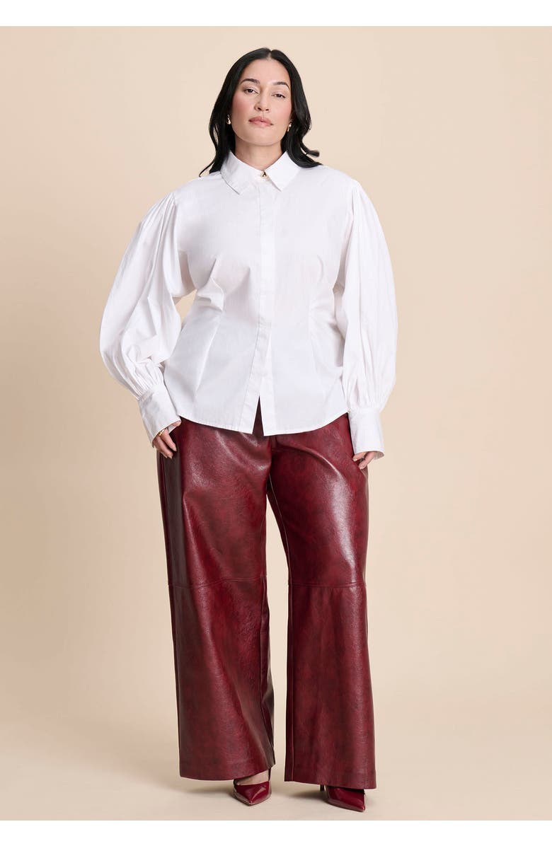 ELOQUII Textured Faux Leather Wide Leg Pant, Alternate, color, Pomegranate