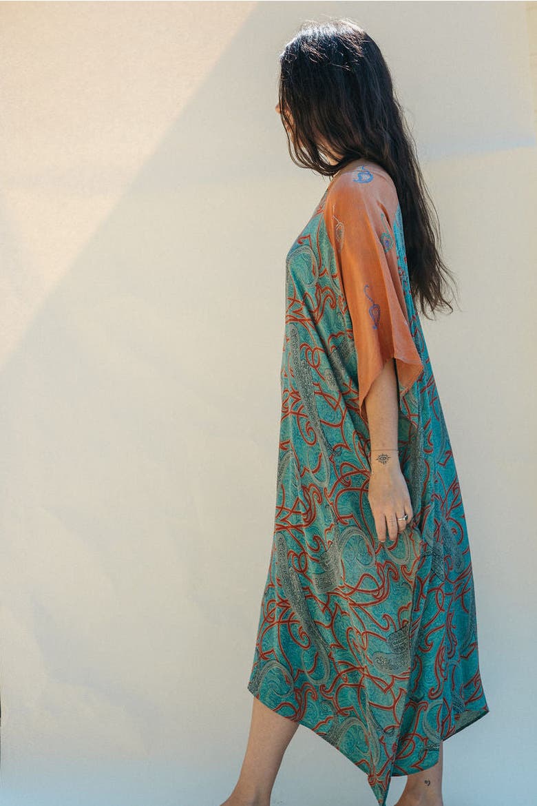 Long Caftan Indio, Alternate, color, Blue & Orange