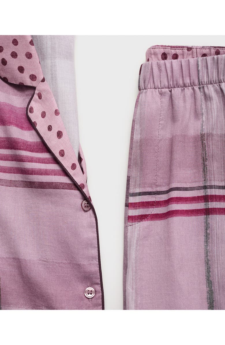 MANGO Mixed Print Cotton Pajama Top, Alternate, color, Plum