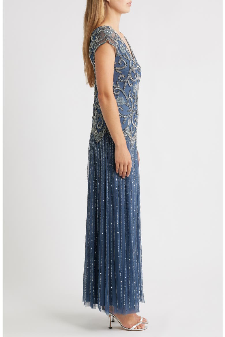 Beaded Chiffon Gown, Alternate, color, GREY