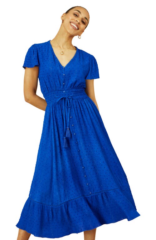 Yumi Button Detail Midi Dress In Blue