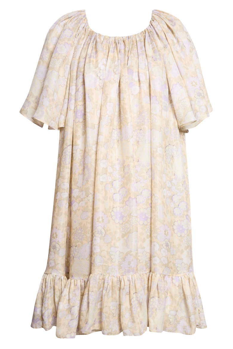Painted Flowers Gathered Silk Charmeuse Dress, Alternate, color, MULTICOLOR PURPLE 1