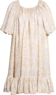 Chloé Painted Flowers Gathered Silk Charmeuse Dress