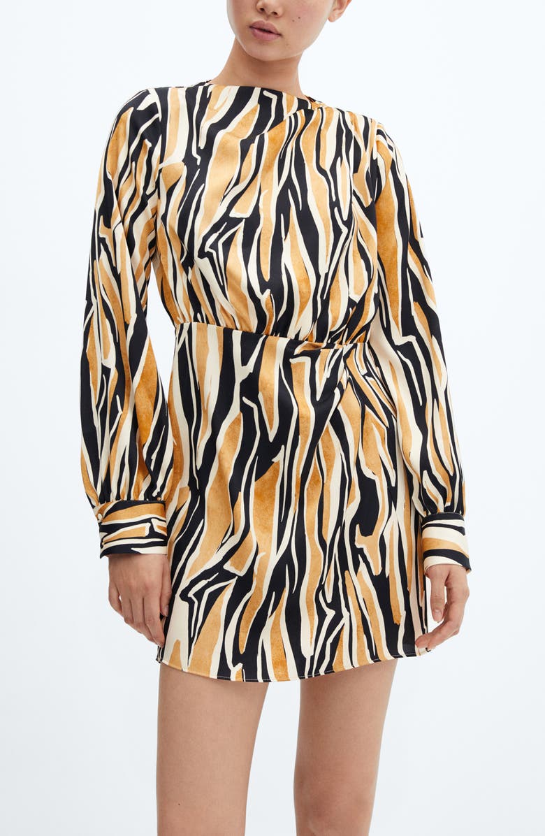 MANGO Abstract Print Long Sleeve Satin Minidress, Alternate, color, 