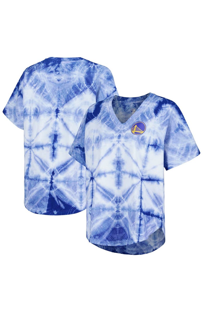 G-III 4HER BY CARL BANKS Women's G-III 4Her by Carl Banks Royal Golden State Warriors Tournament Raglan Oversized Tie-Dye V-Neck T-Shirt, Main, color, Royal