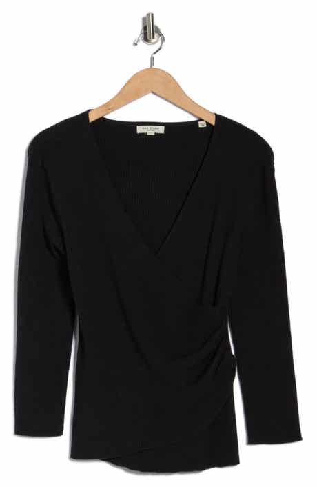 MAX STUDIO Three-Quarter Sleeve Faux Wrap Sweater