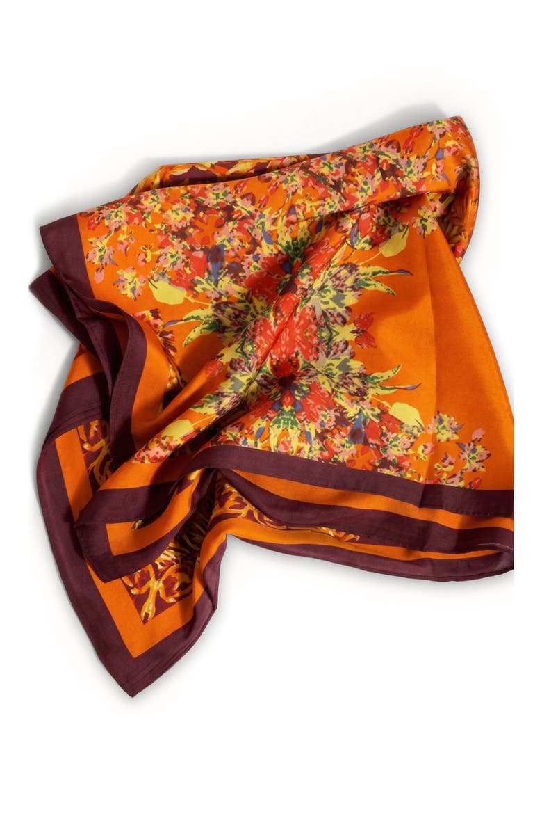 Bloom Border Square Scarf, Alternate, color, ORANGE